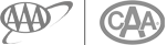 Two logos: one on the left with "AAA" inside an oval with a swoosh, and one on the right with "CAA" inside an oval.