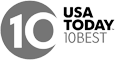 The image shows a logo featuring a large "10" with a circular design and "USA TODAY 10BEST" written next to it.